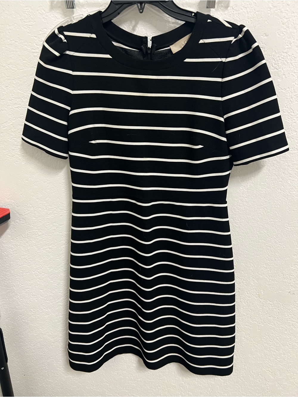 LOFT Black and White Striped Mini Dress
